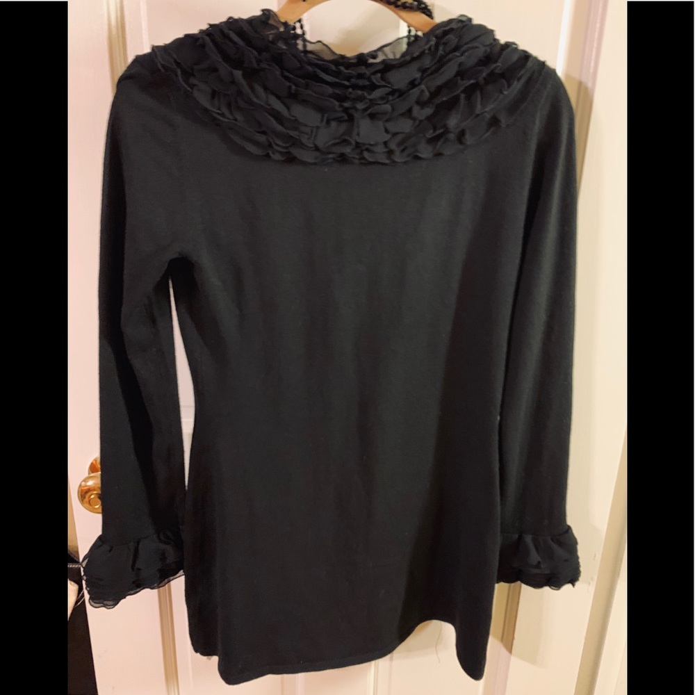 Boston Proper Black Ruffled Front/cuffs Sweater xs - Picture 5 of 8